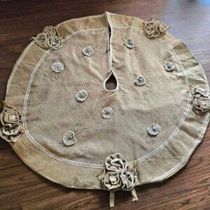 Burlap Rose Bling Jewel with Silver Jingle Bells Christmas Farmhouse Tree Skirt